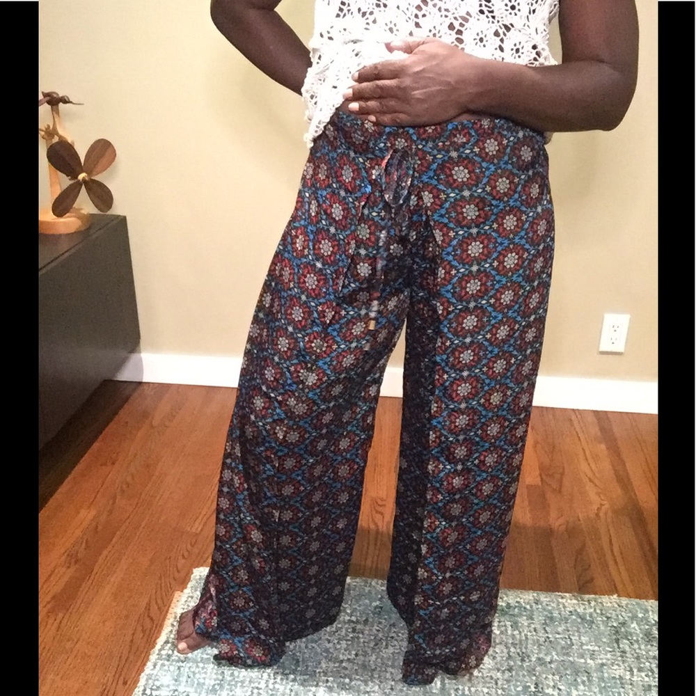 NWT Boho Faux Wrap Front Pants Blue & Red